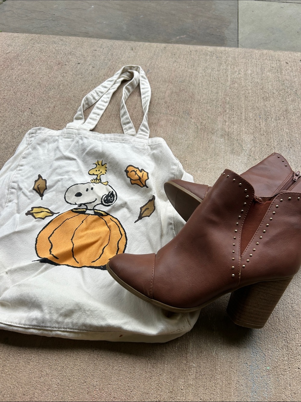 Fall bundle lc shoes with Canvas Snoopy Pumpkin Tote Bag - White and Orange